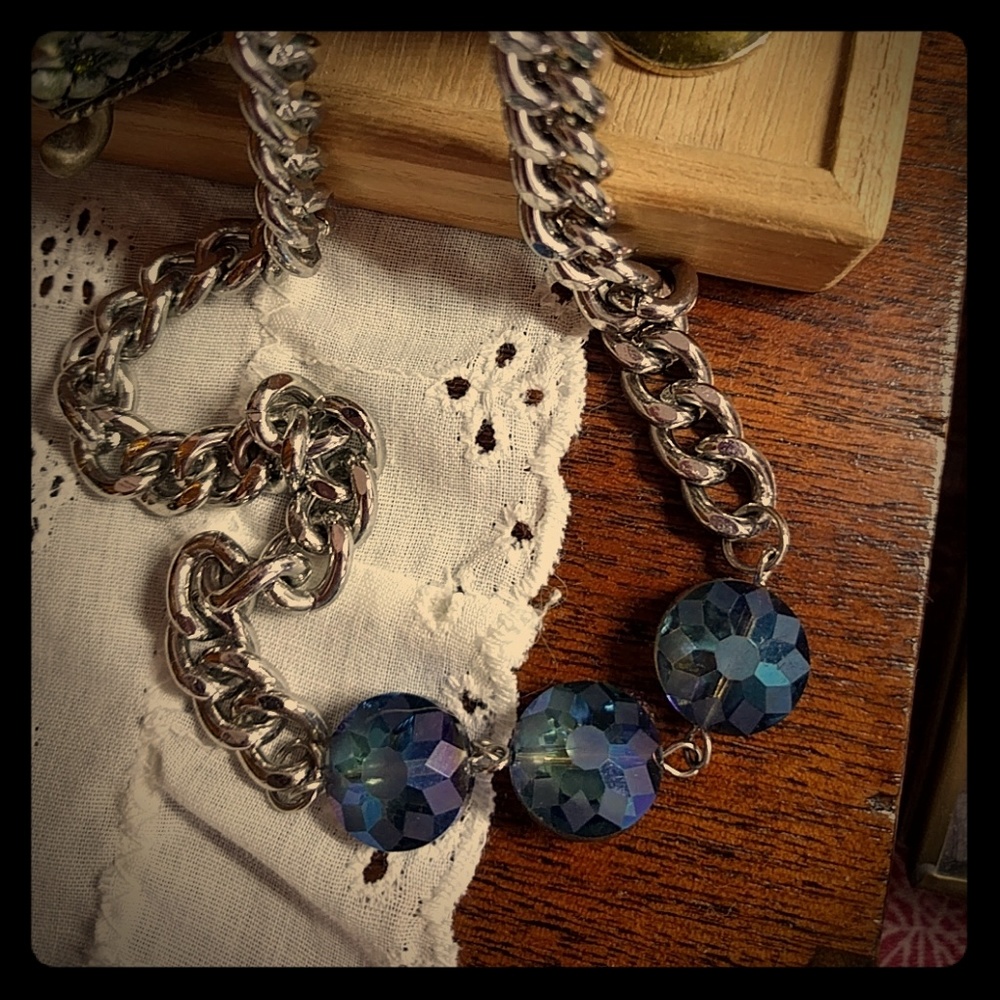 Blue glass bead necklace