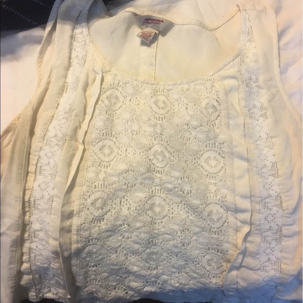 Tan crop top is large but fits like a small