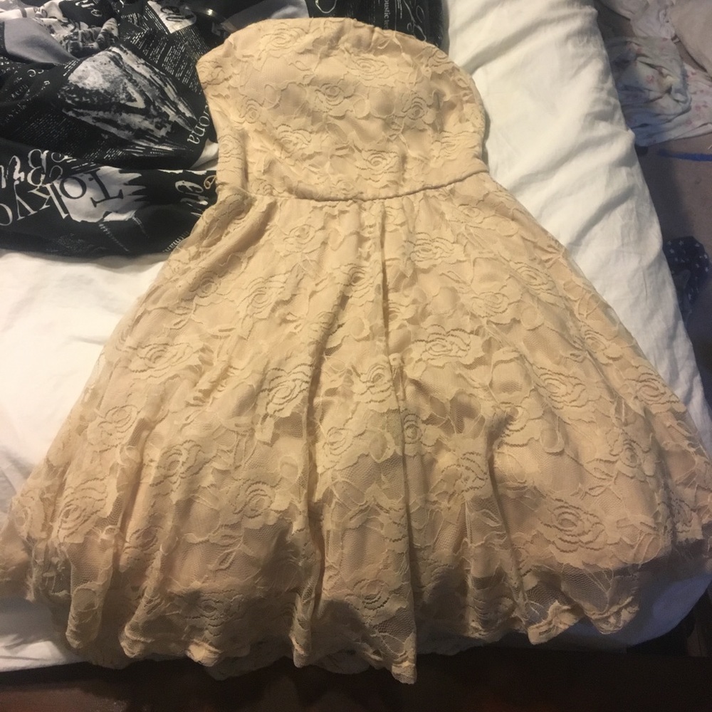 Lacey tan formal dress