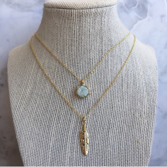 🌟HP 4/2 & 11/8🌟 Layered Druzy Feather Necklace - Picture 4 of 5