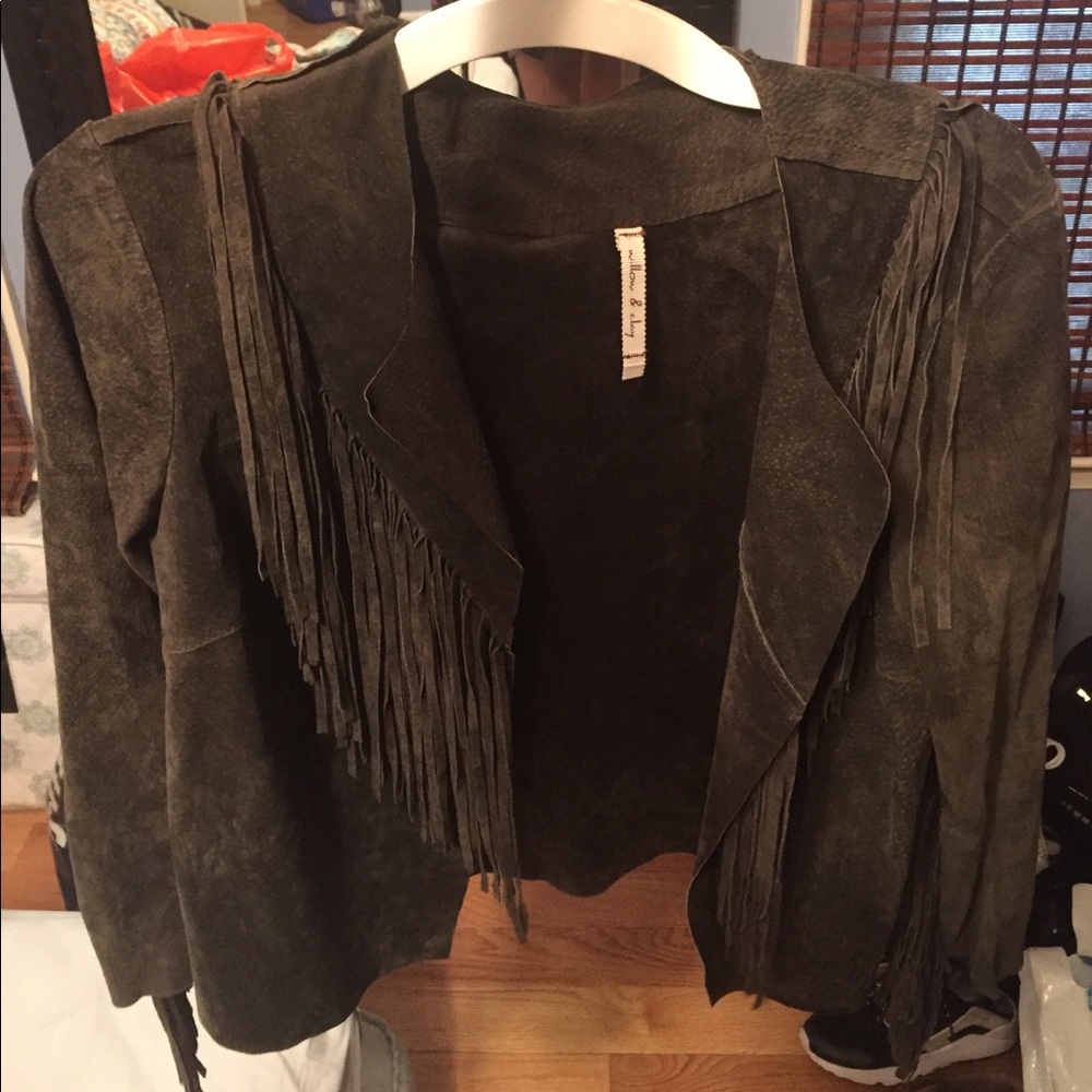 Olive suede fringe jacket
