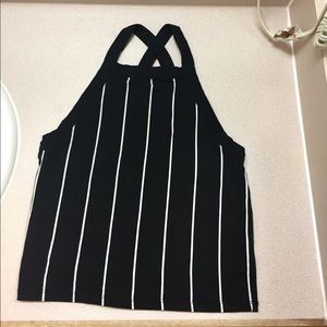 Me to We black and white striped cross back top 🖤