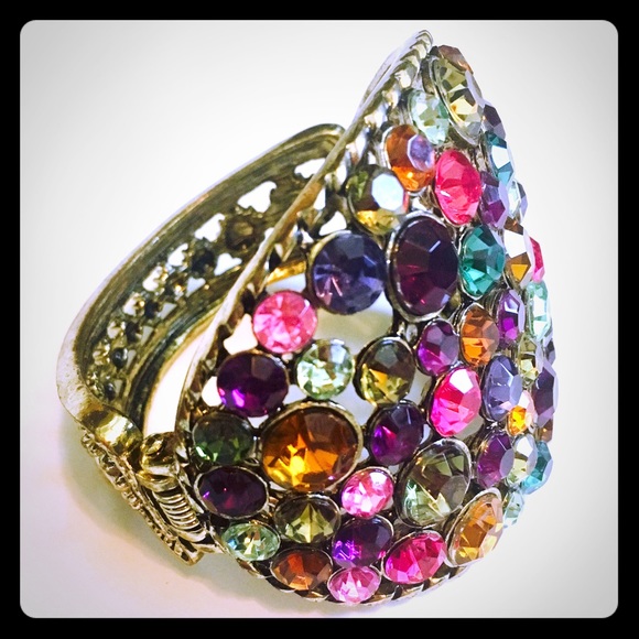 Multi-Color Rhinestone Cuff Bracelet - Picture 2 of 6