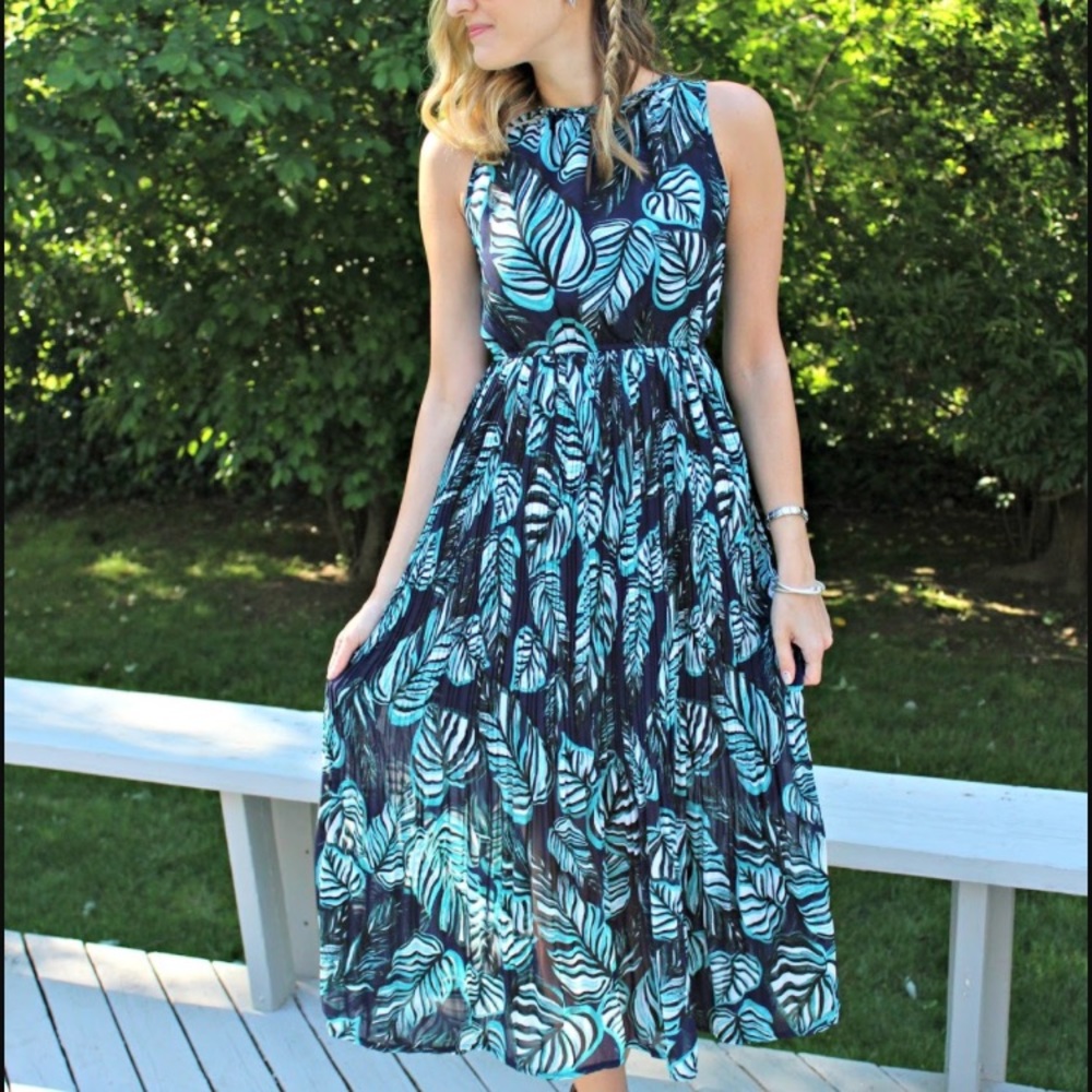 Maison-Jules Palm Print Midi Dress