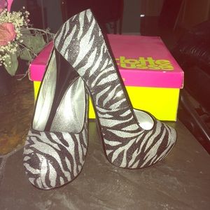 Zebra glitter heels