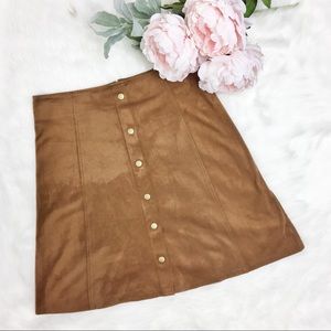 Potter's Pot Camel Suede Button Front A-line Skirt