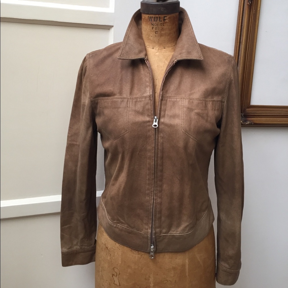Distressed leather and cashmere jacket.