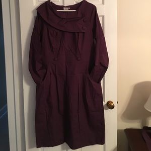 Burgundy Long sleeved poplin dress