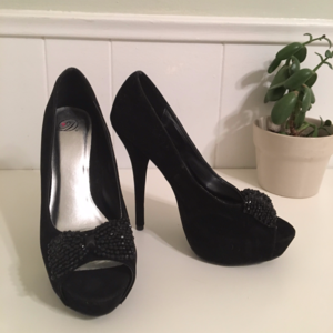 Black Velvet Heels with Bow