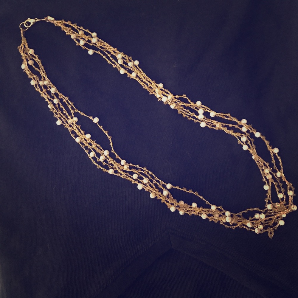 Multi Strand Goldtone Necklace with Ivory Beads