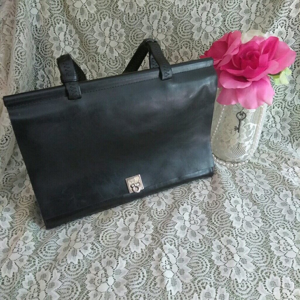 Black Faux Leather Top Handle Purse