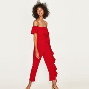 Zara Red Jumpsuit Romper with Ruffle - Brand New