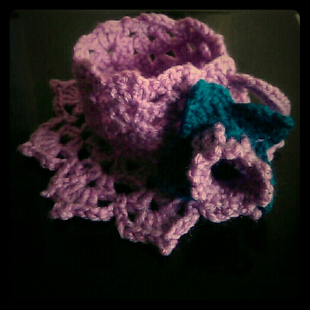 Crochet coffee cup with crochet flower 5$