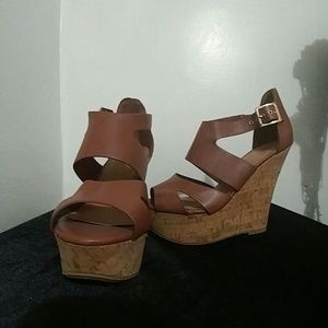 Brown cork style wedge sandals
