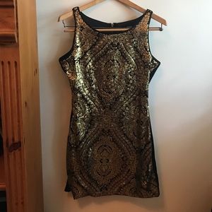 Black and gold full sequin party dress