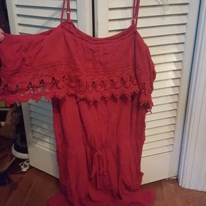 Red off the shoulder romper