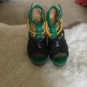 Green And Black L.A.M.B Strappy Heels