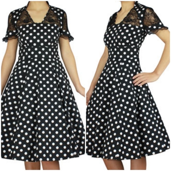 Pin Up Polka Dot Dress 50s Girl Vintage Clothing - Picture 2 of 4