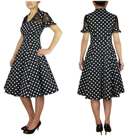 Pin Up Polka Dot Dress 50s Girl Vintage Clothing - Picture 3 of 4