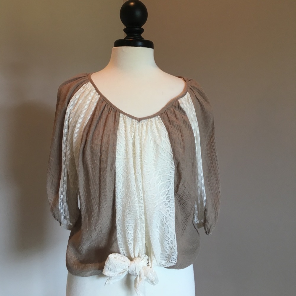 A'reve taupe cream lacey blouse