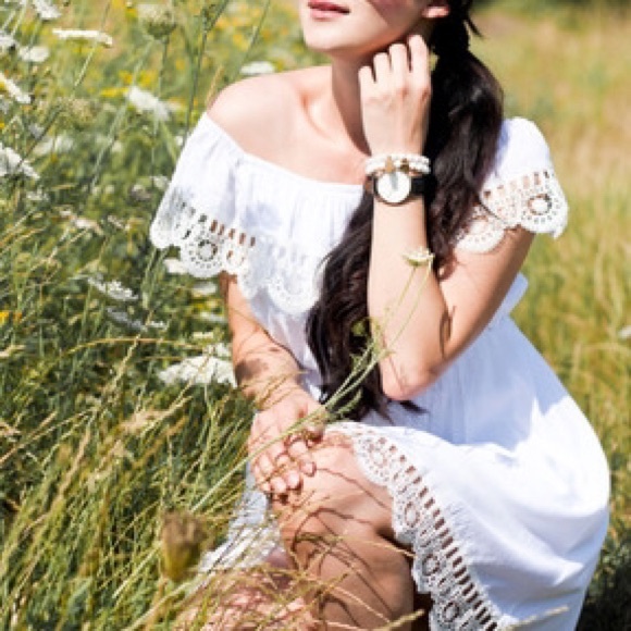 Off The Shoulder White Summer Lace Dress - Picture 4 of 8