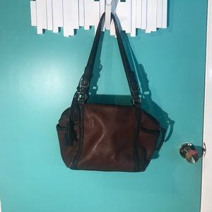 brown and black leather purse