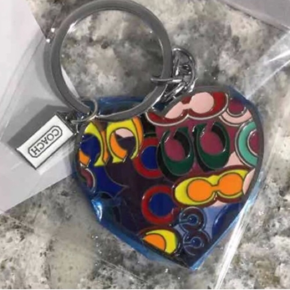COACH multi colored heart keychain/purse fob
