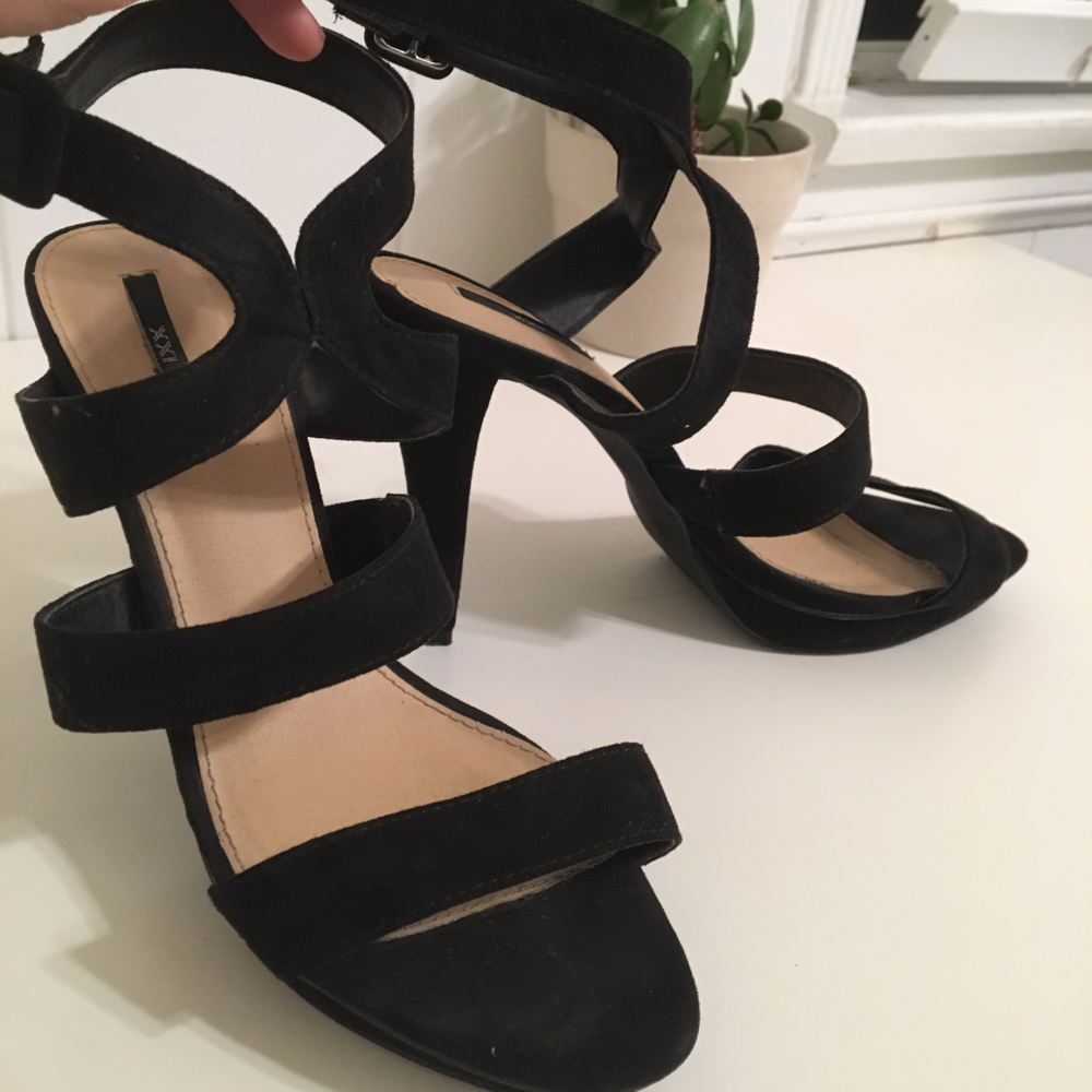 Black Suede Caged Heels