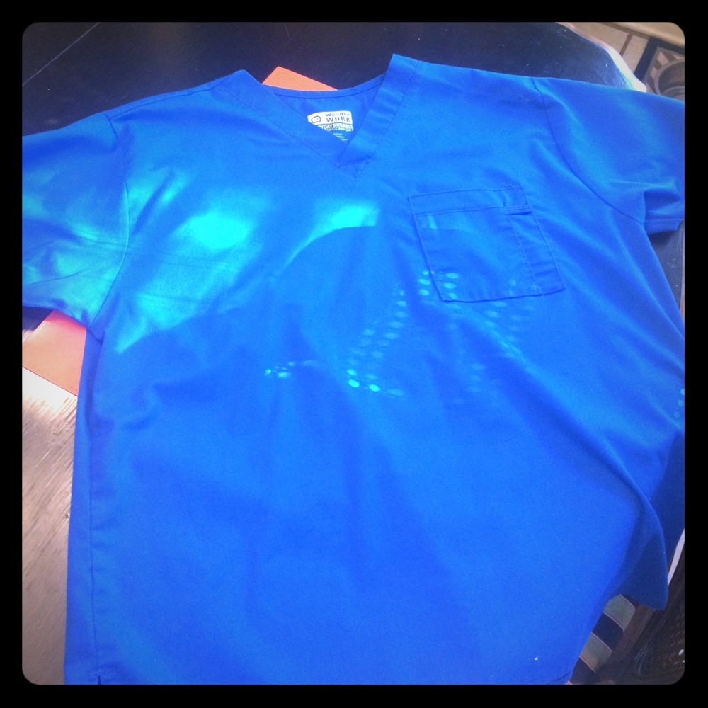 Unisex Royal blue scrub top size medium