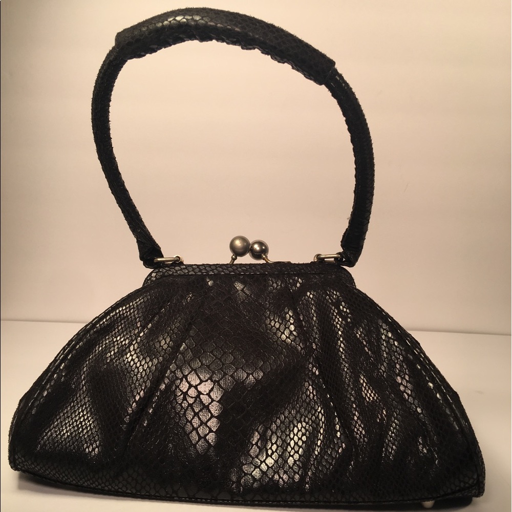 ADRIANNA PAPELL Black Faux Snakeskin Handbag