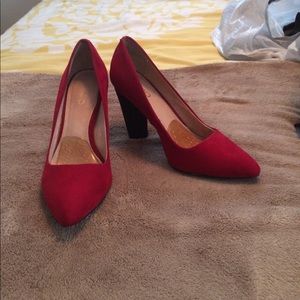 Suede, red and black heels