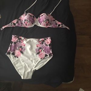 Floral print swimsuit High waist
