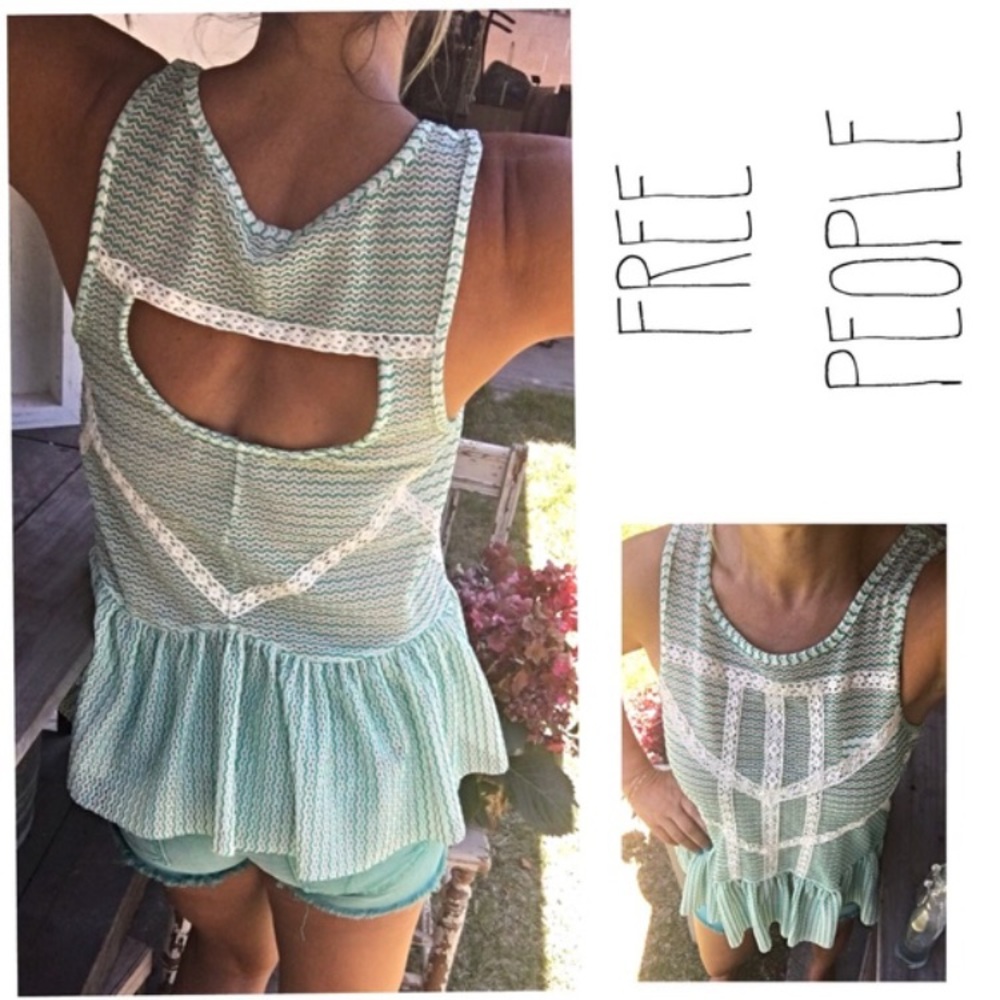SHEER Free People Peplum Open Weave Tank with Lace