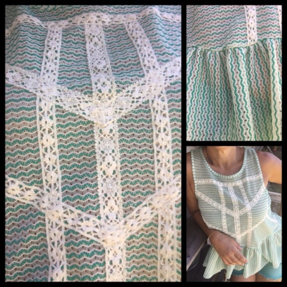 SHEER Free People Peplum Open Weave Tank with Lace - Picture 2 of 4