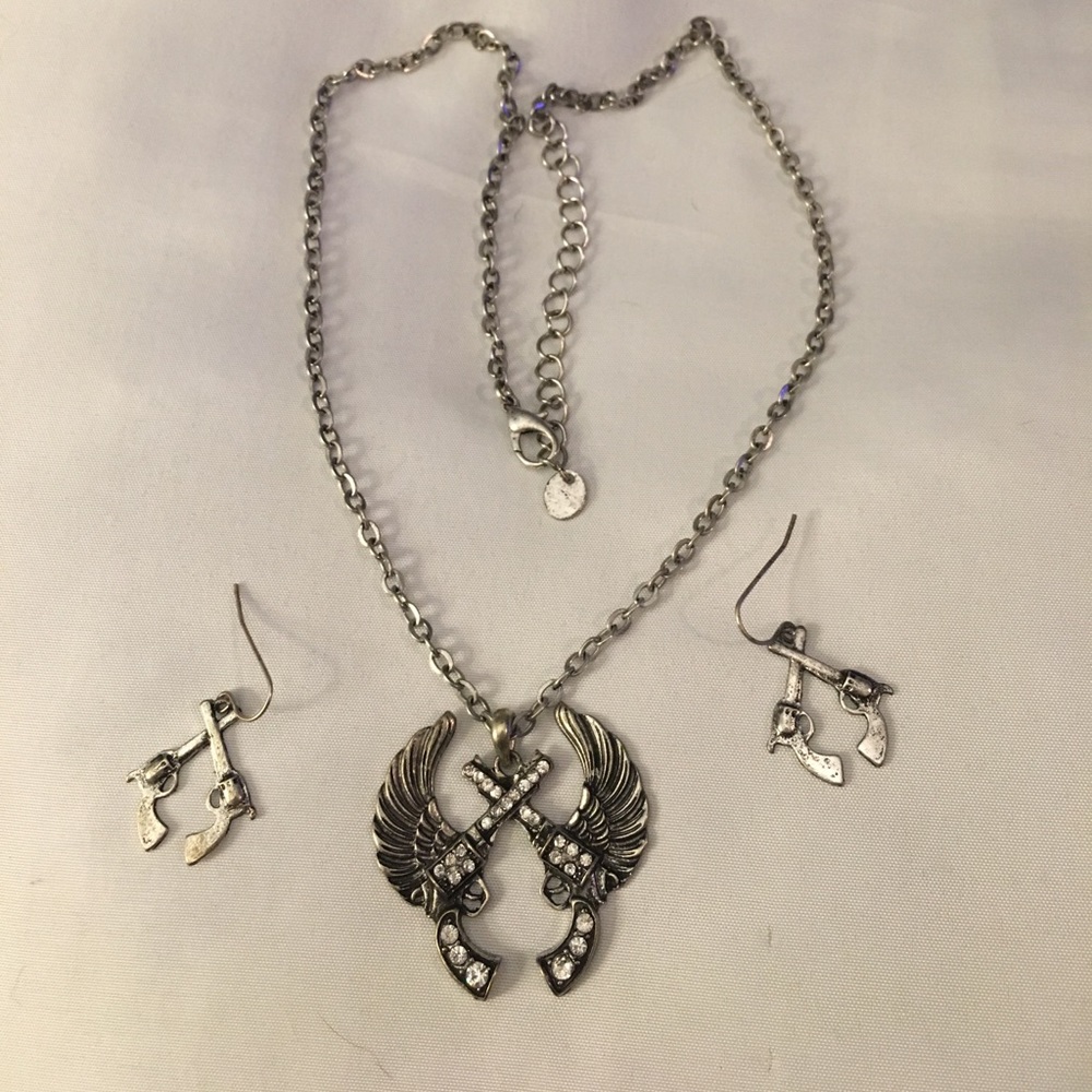 Pistol necklace & earrings