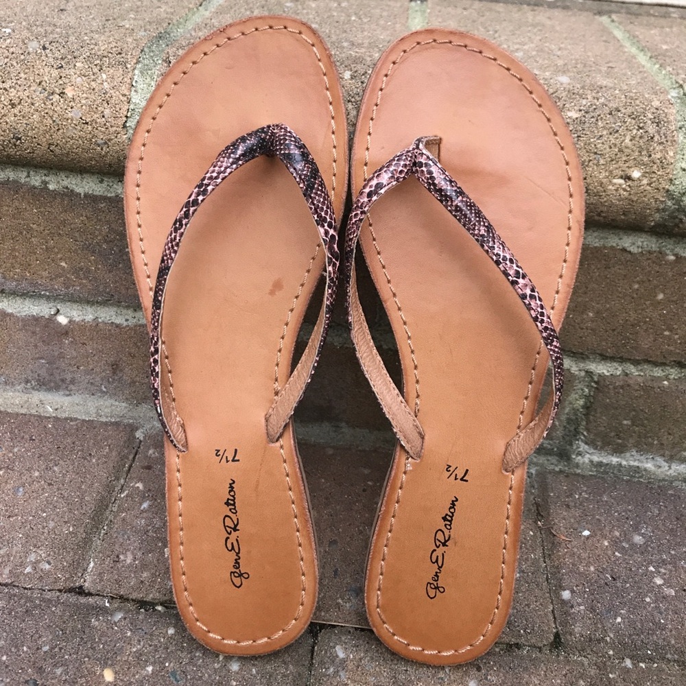 Pink snake skin strap flip flops
