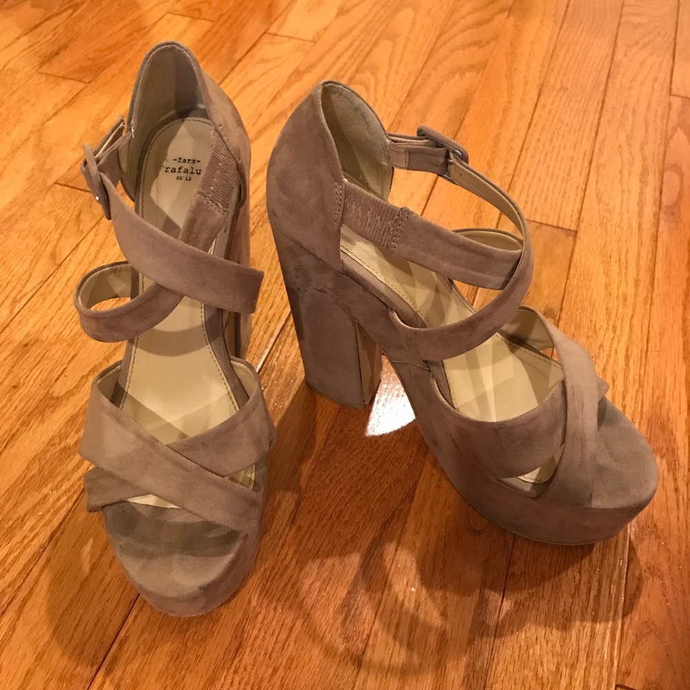 Zara Tan Suede Platform Heels size 8