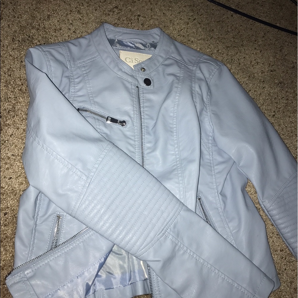 Blue leather jacket