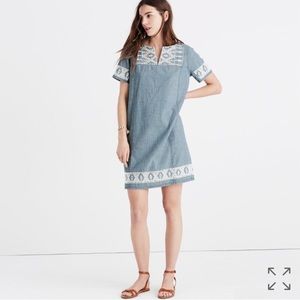 Madewell embroidered chambray tunic dress