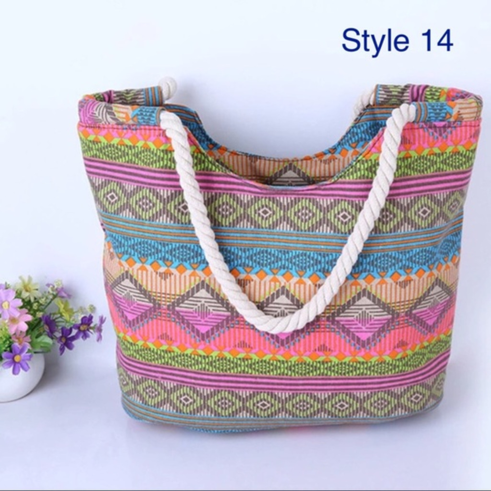 Assorted Large Beach Bags Summer Rope Handle Tote - Picture 3 of 6