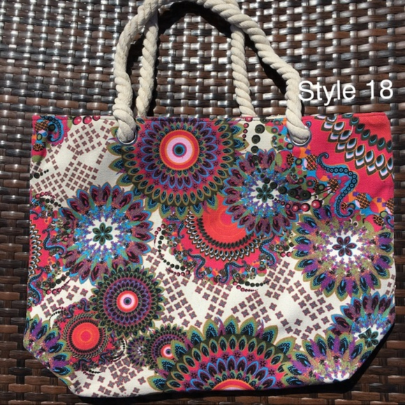 Assorted Large Beach Bags Summer Rope Handle Tote - Picture 2 of 6