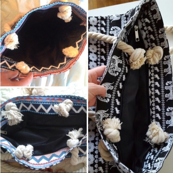 Assorted Large Beach Bags Summer Rope Handle Tote - Picture 4 of 6