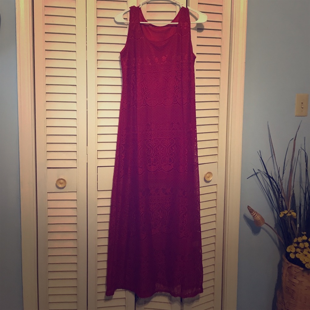 Red lace maxi dress