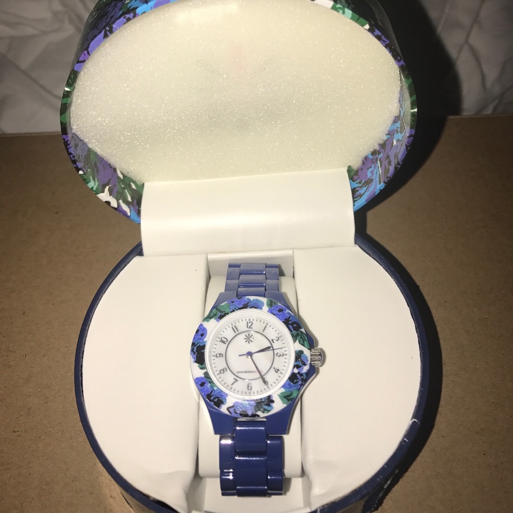 Isaac Mizrahi blue ceramic flower watch