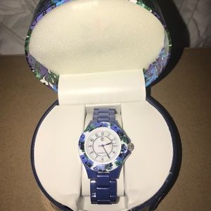 Isaac Mizrahi blue ceramic flower watch