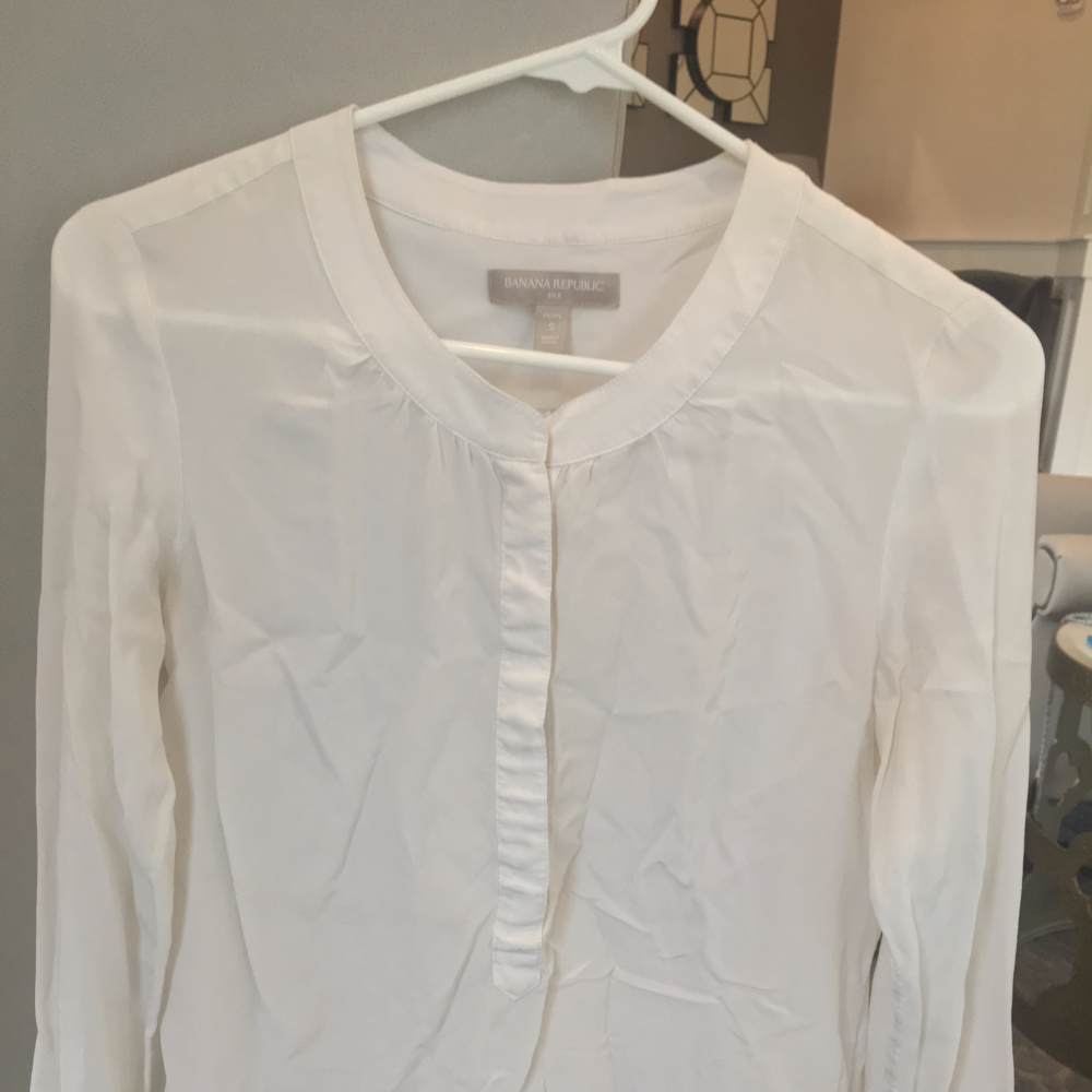 White Silk Blouse Long Sleeve Buttons on top