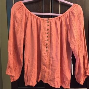 Flowy Coral Off The Shoulder Top Never Worn W/Tags