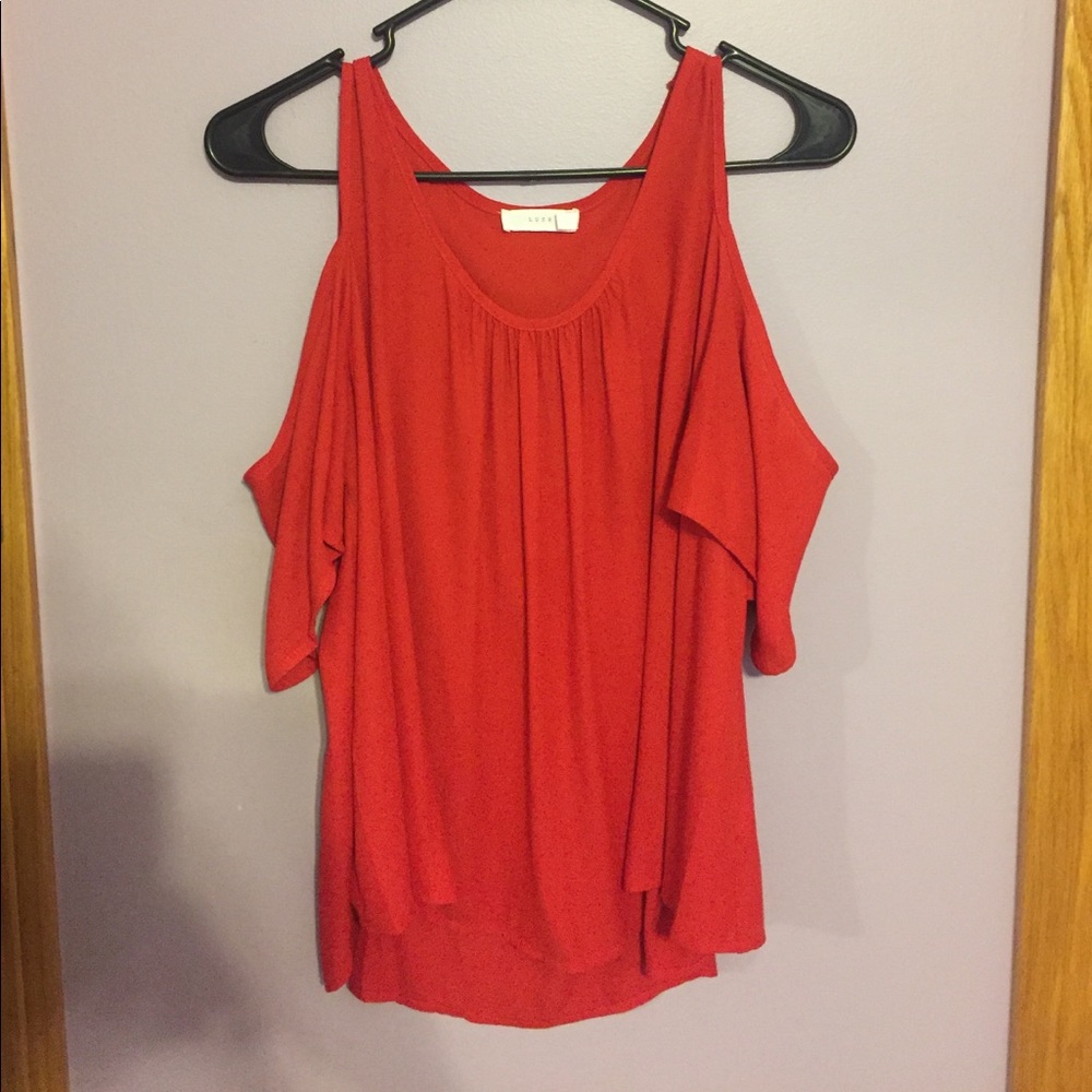 Red cold shoulder blouse