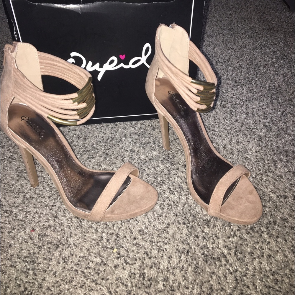Taupe suede high heels