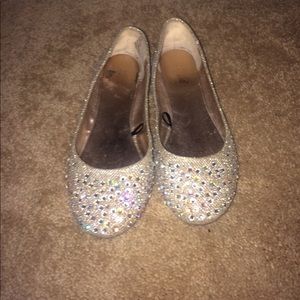 shiny gold and silver flats